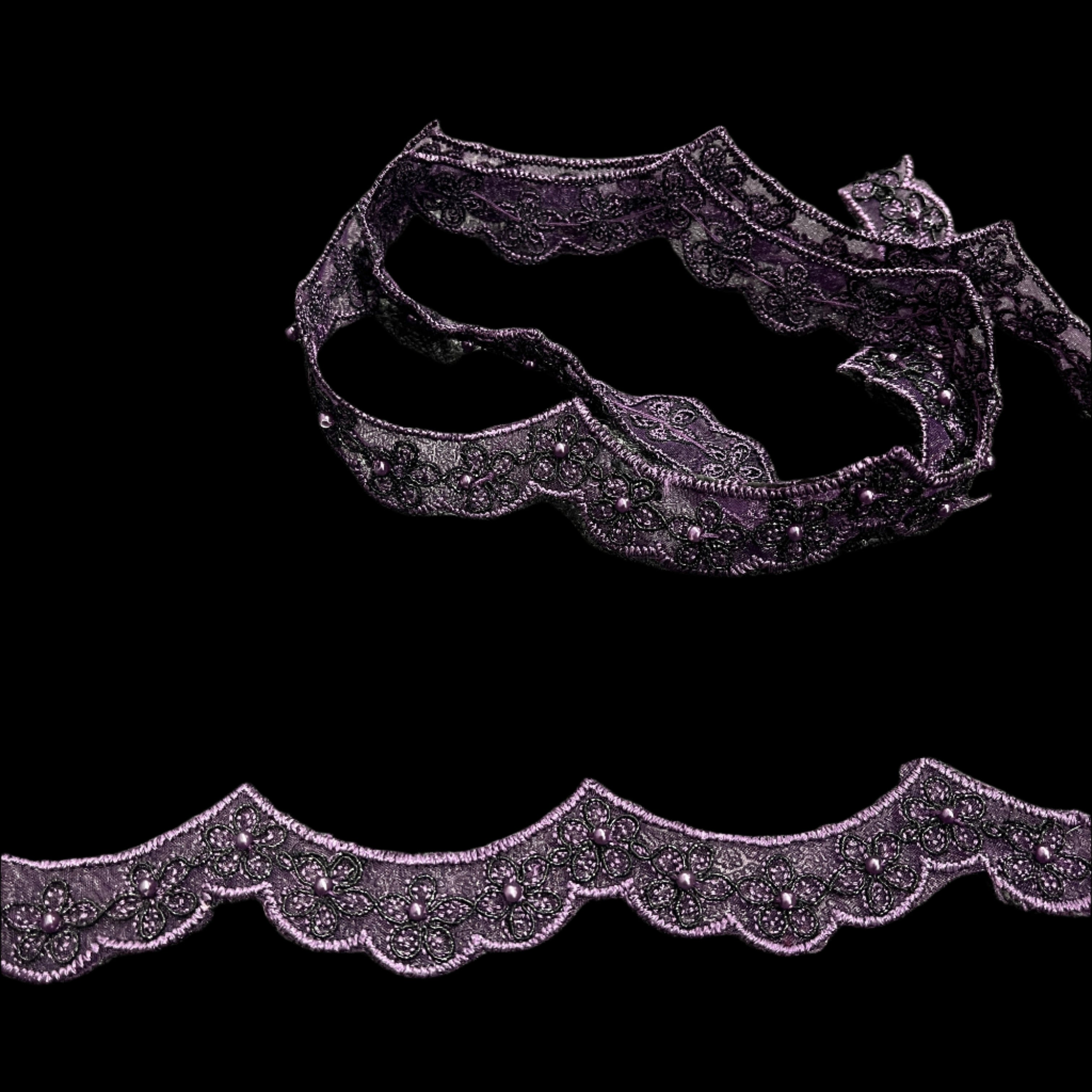 Beaded & Corded Lace Trimming Embroidered on 100% Polyester Net Mesh | Spandex Palace- 96758N-BP