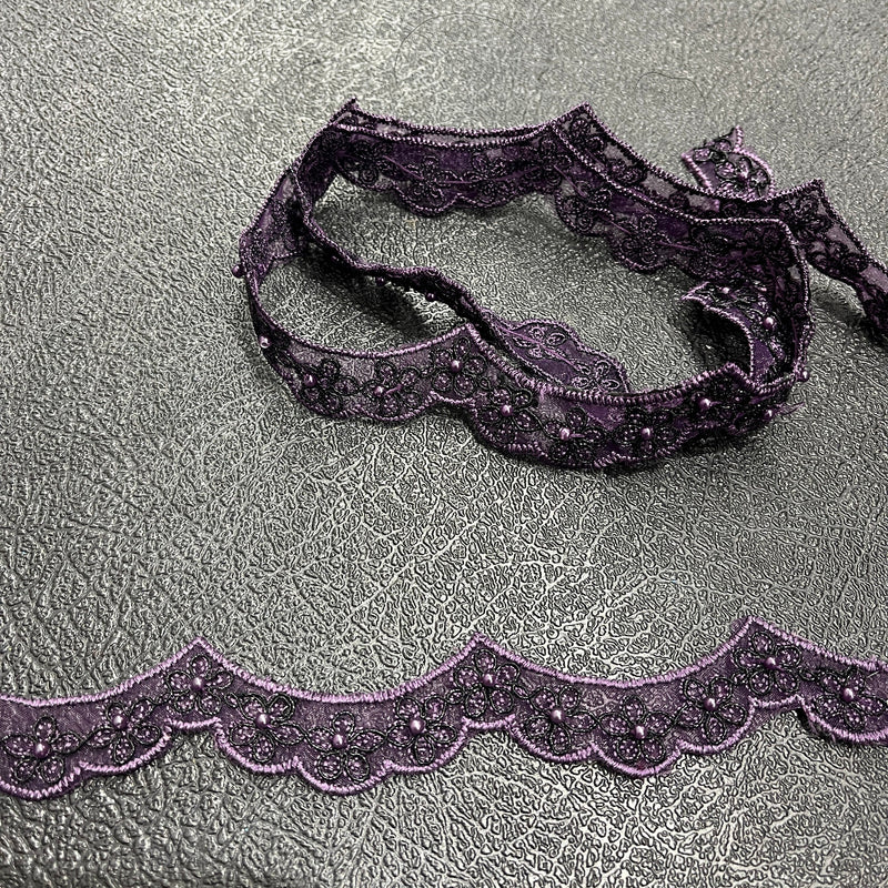 Beaded & Corded Lace Trimming Embroidered on 100% Polyester Net Mesh | Spandex Palace- 96758N-BP