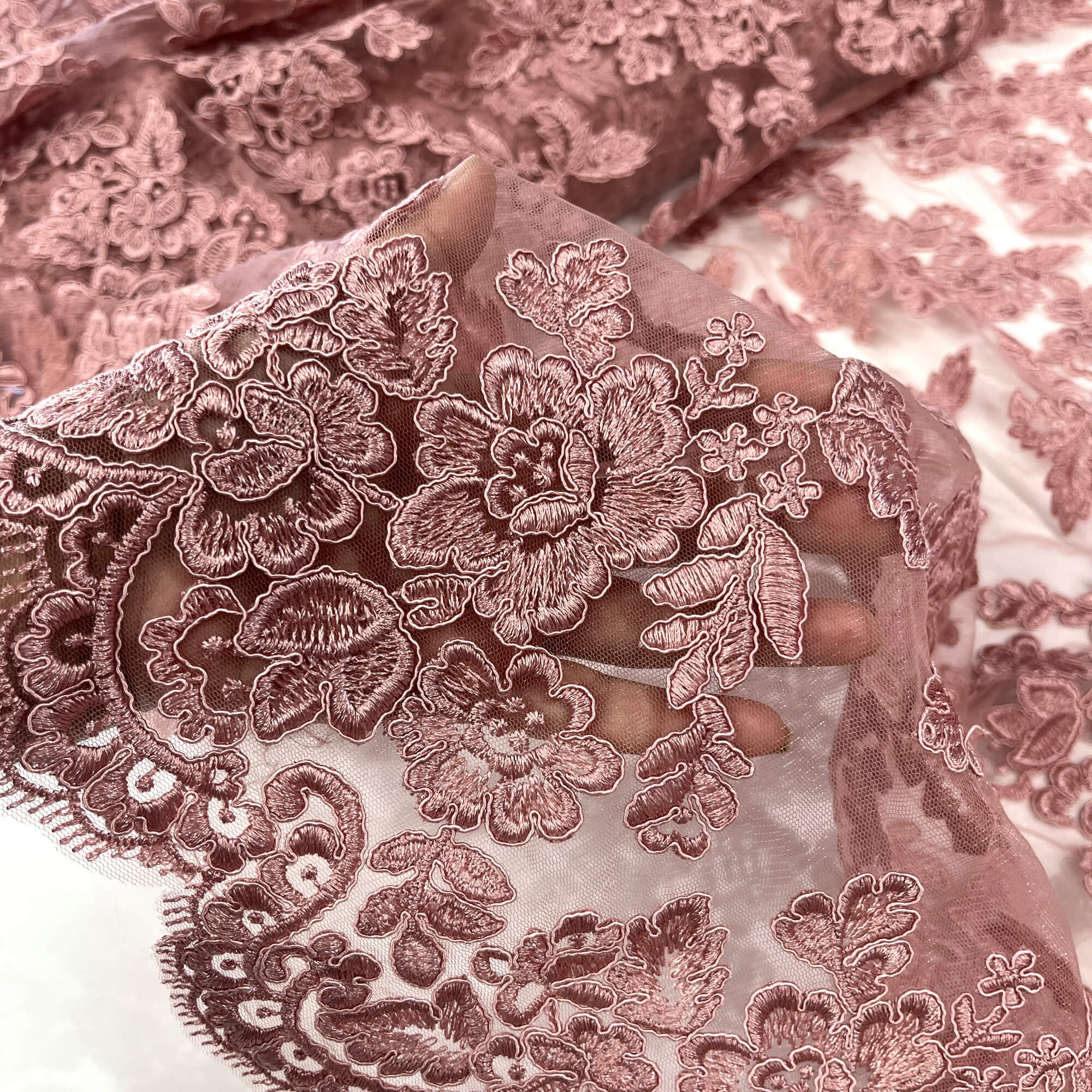 Corded Bridal Lace Fabric Embroidered on 100% Polyester Net Mesh | Lace USA - 95409W