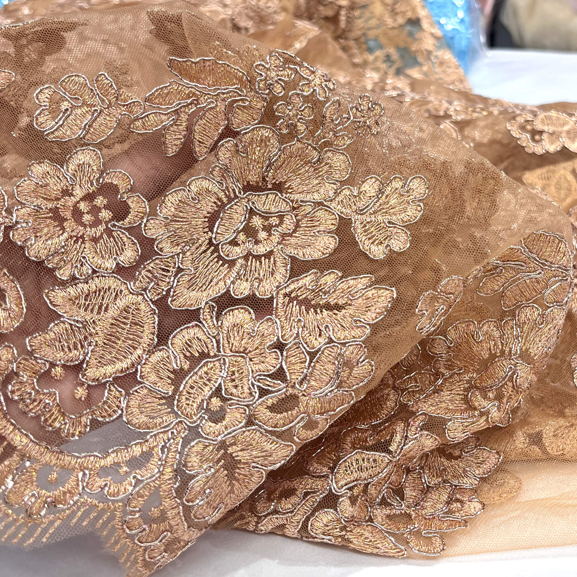 Corded Bridal Lace Fabric Embroidered on 100% Polyester Net Mesh | Lace USA - 95409W