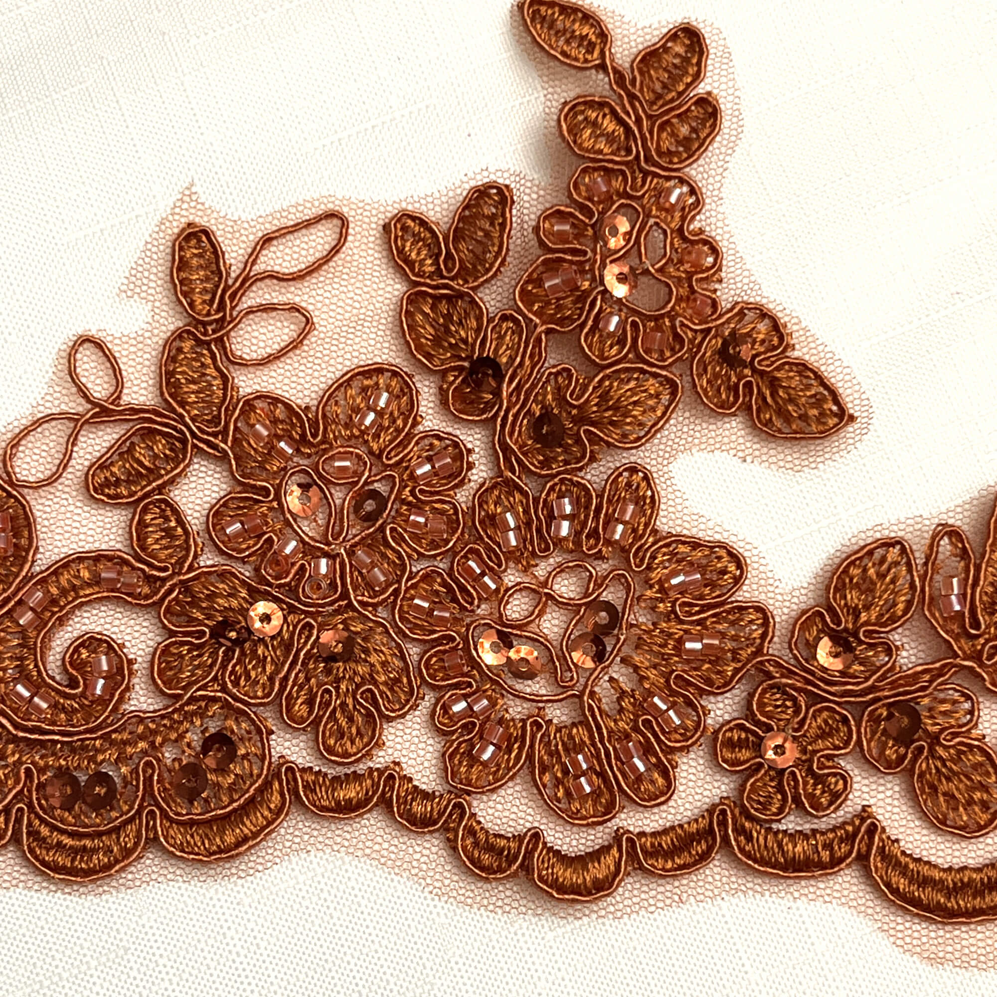 Beaded & Corded Lace Trimming Embroidered on 100% Polyester Net Mesh | Lace USA - 96796W-HB