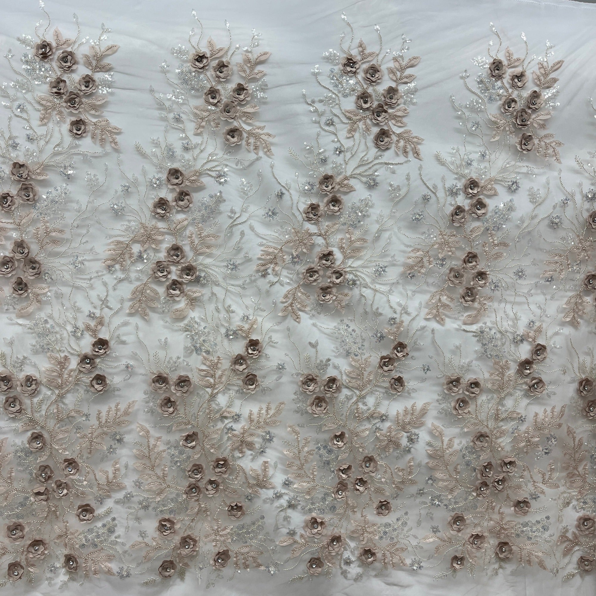 Beaded, Sequined 3D Floral Lace Fabric Embroidered Mesh for Dresses Beaded, Sequined 3D Floral Lace Fabric Embroidered Mesh for Dresses