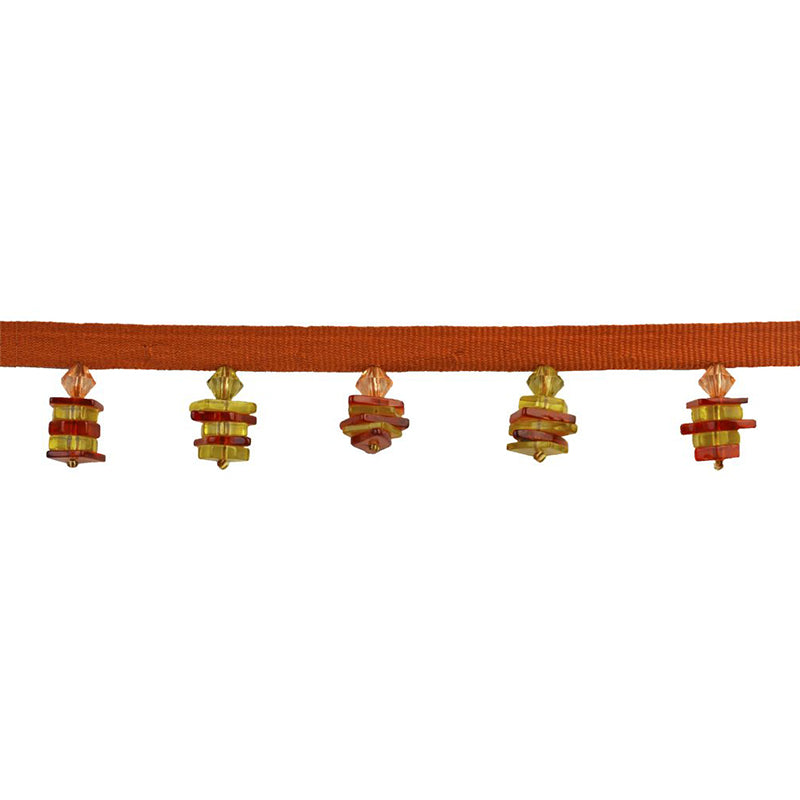 Charm Collection - 1 1/2" wide PLASTIC BEADED FRINGE (15 YDS) - BB-922-63/18 Rust and Moss Green