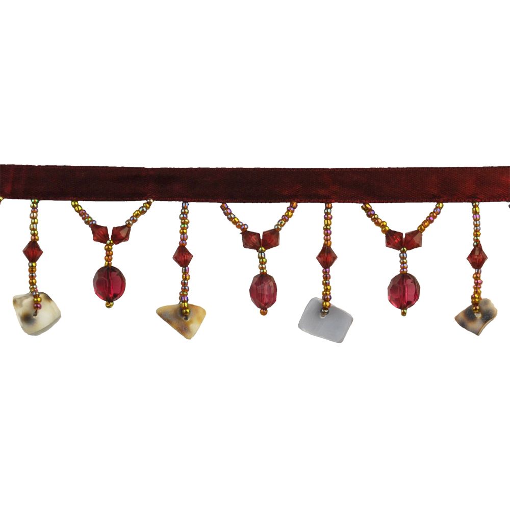 Charm Collection - 2" wide SHELL BEADED FRINGE (15 YDS) - BB-919-17 Wine Red