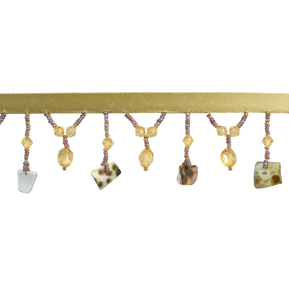 Charm Collection - 2" wide SHELL BEADED FRINGE (15 YDS) - BB-919-30 Honey Gold