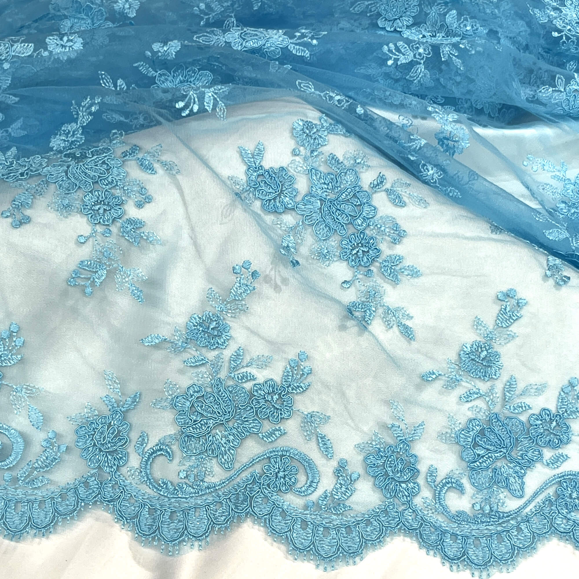 Corded Bridal Lace Fabric Embroidered on 100% Polyester Net Mesh | Lace USA - 96517W