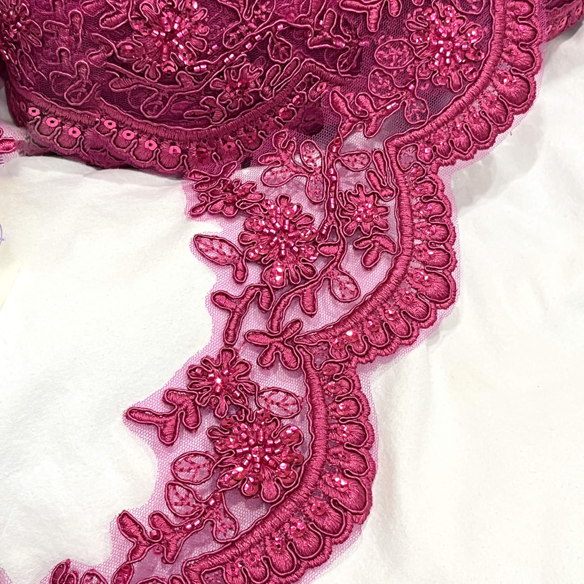 Beaded & Corded Floral scalloped Bridal Lace Trimming  | Lace USA - 96215W-BP