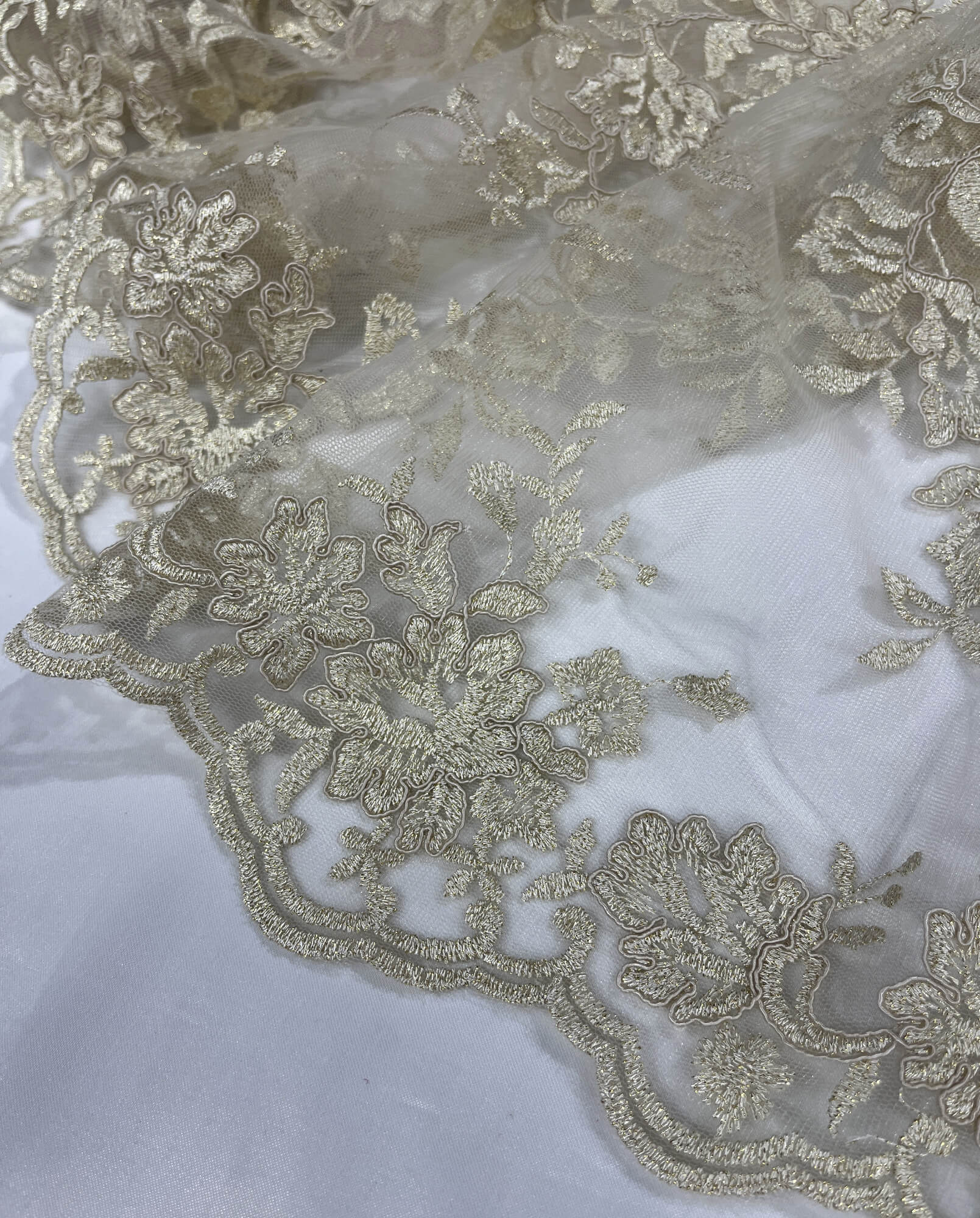 Corded Floral Lace Fabric with Scalloped Edges – Bridal & Dress Lace | Lace USA - 97154W