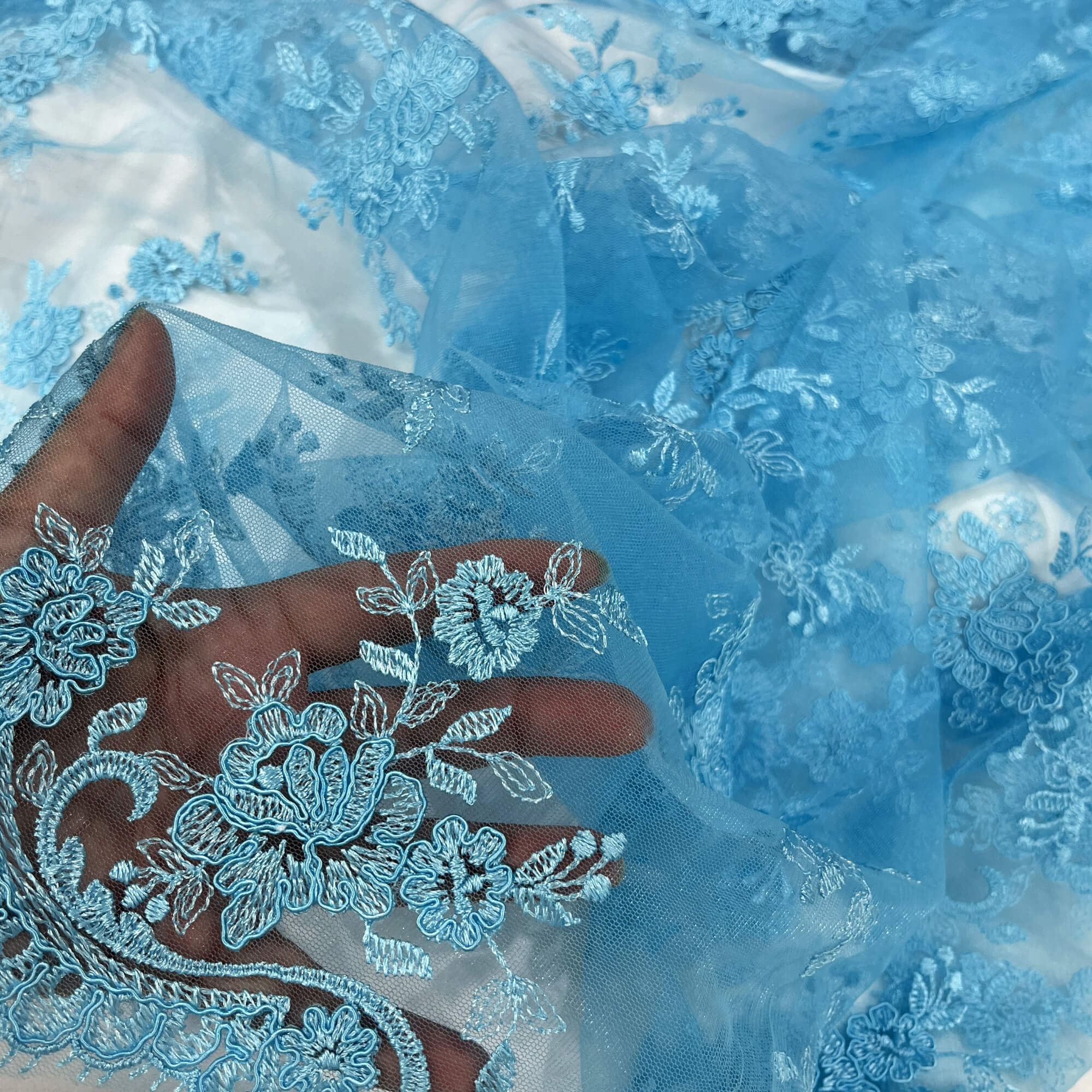 Corded Bridal Lace Fabric Embroidered on 100% Polyester Net Mesh | Lace USA - 96517W