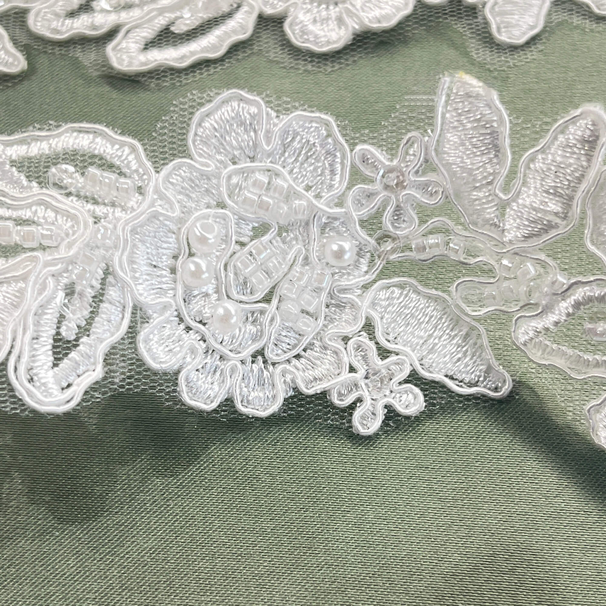 Beaded & Corded Lace Trimming Embroidered on 100% Polyester Organza or Net Mesh | Lace USA - 96279W-BP