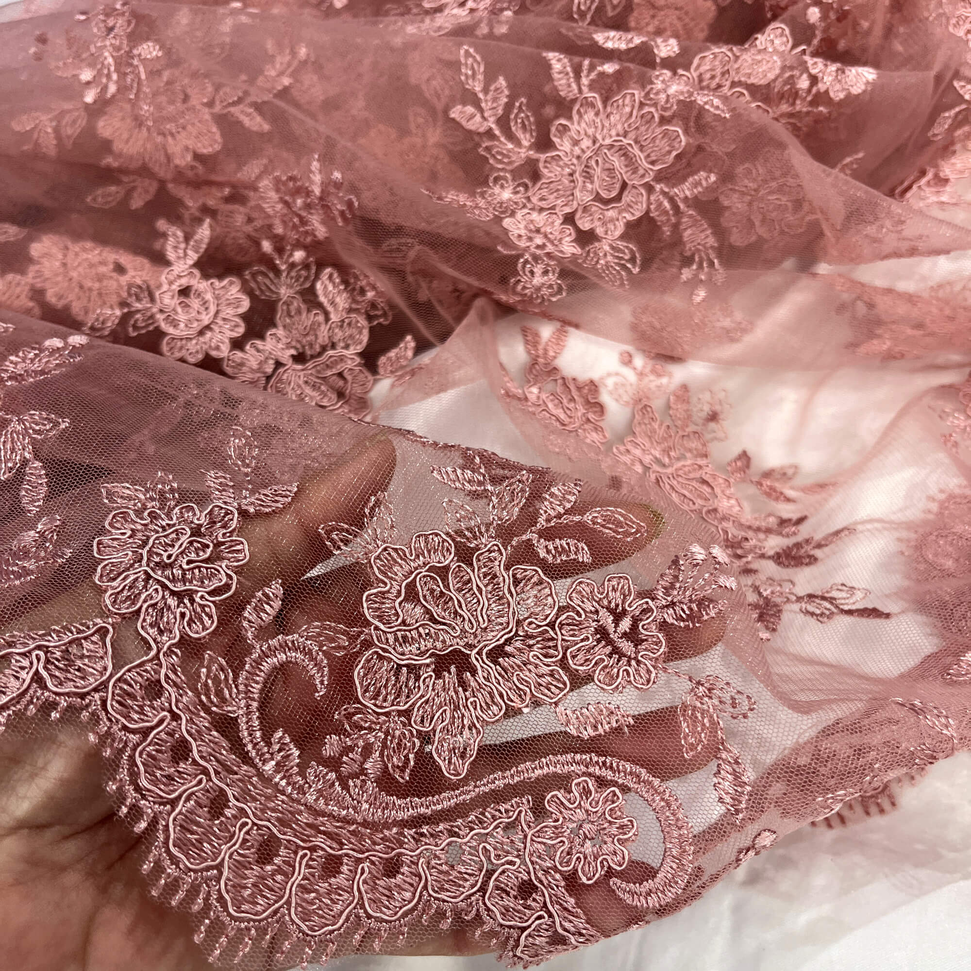 Corded Bridal Lace Fabric Embroidered on 100% Polyester Net Mesh | Lace USA - 96517W