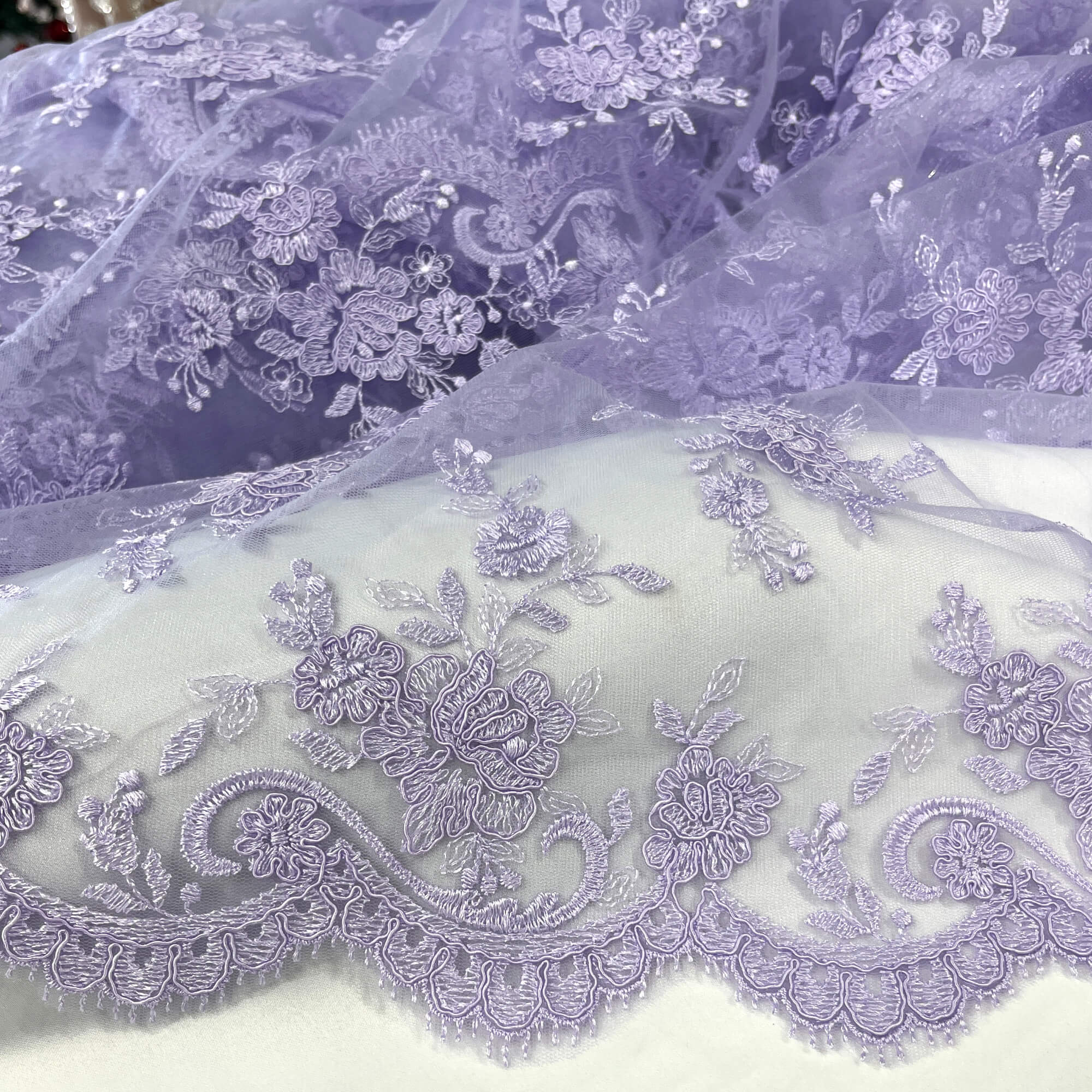Corded Bridal Lace Fabric Embroidered on 100% Polyester Net Mesh | Lace USA - 96517W