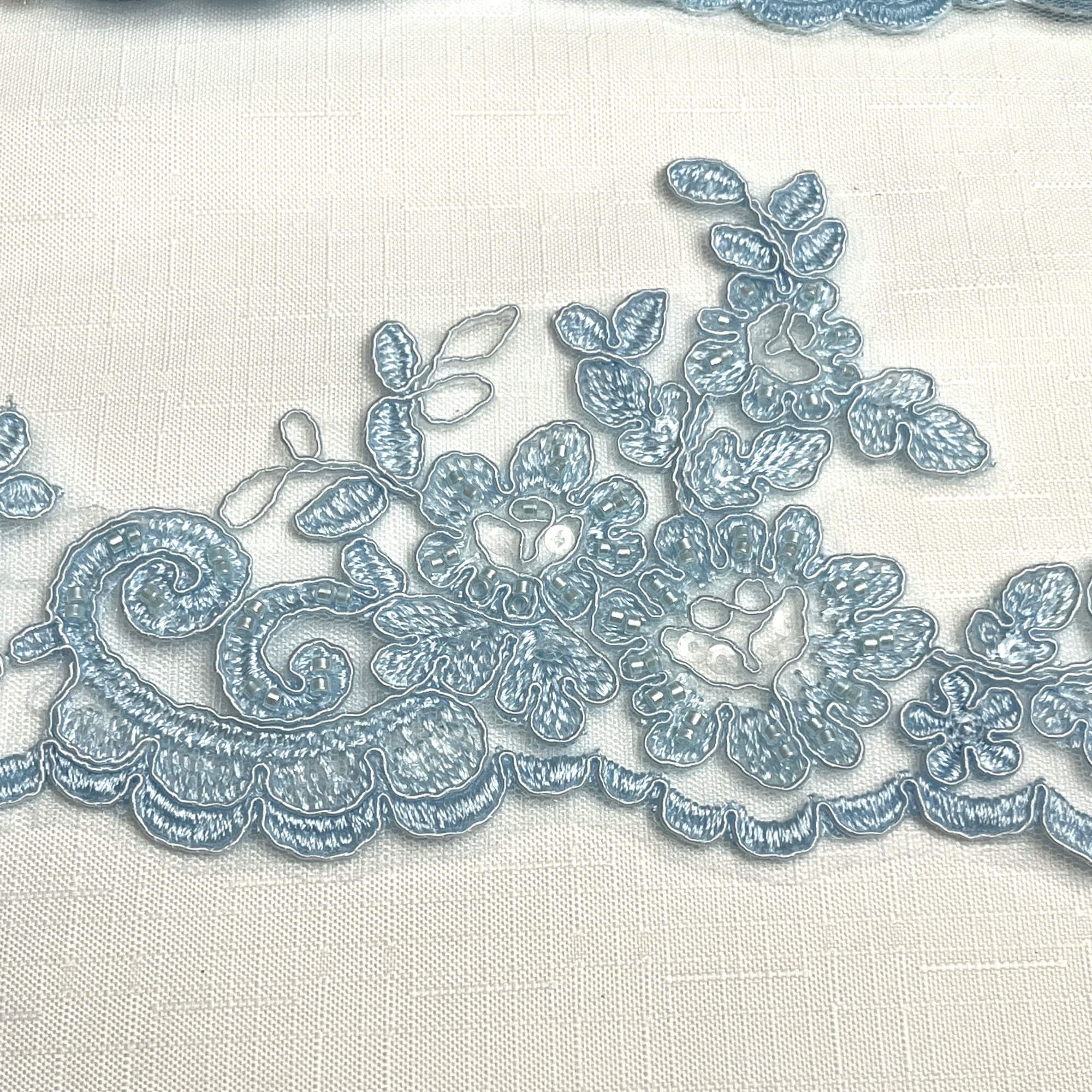 Beaded & Corded Lace Trimming Embroidered on 100% Polyester Net Mesh | Lace USA - 96796W-HB