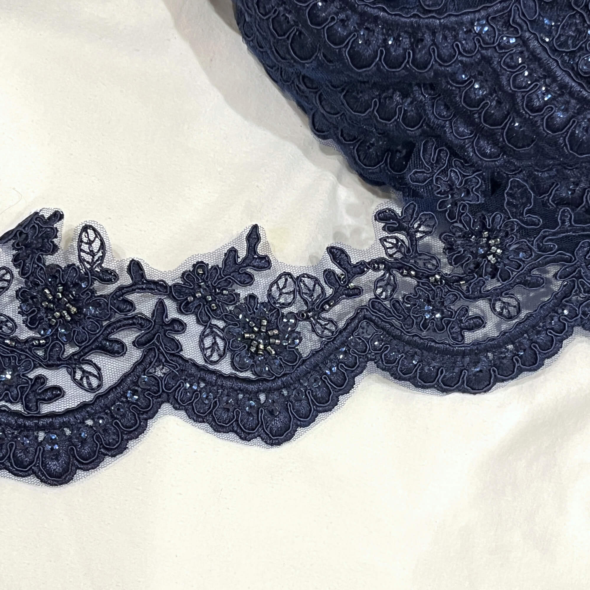 Beaded & Corded Floral scalloped Bridal Lace Trimming  | Lace USA - 96215W-BP