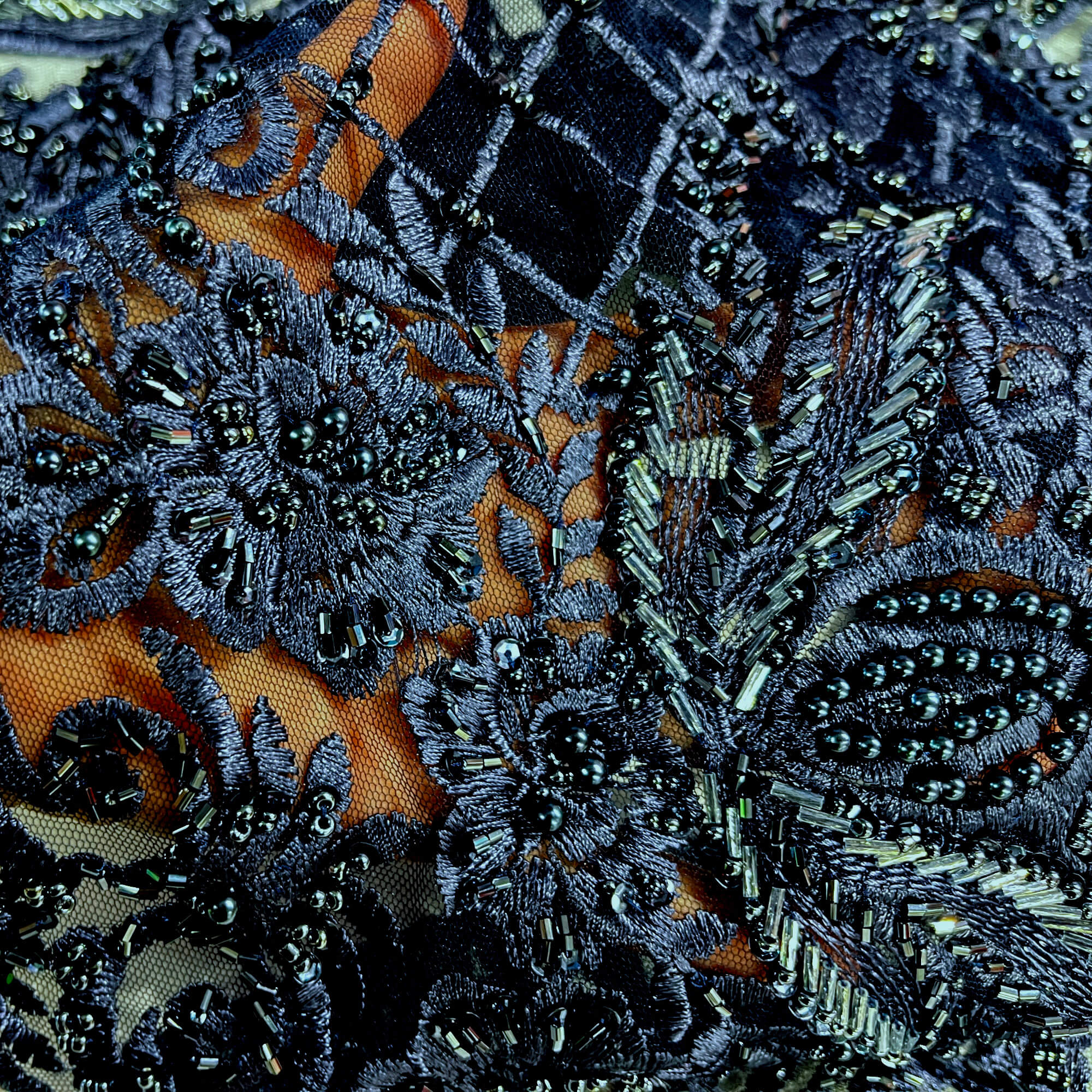 Beaded Lace Fabric Embroidered on 100% Polyester Net Mesh | Lace USA - GD-113