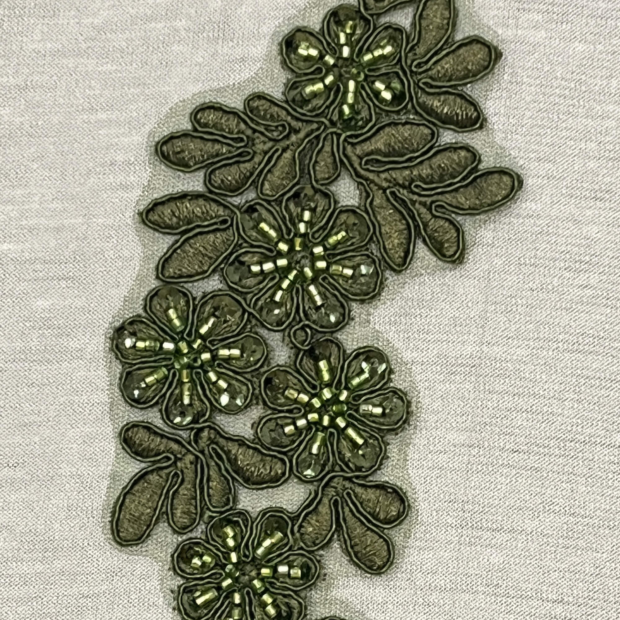 Beaded & Corded Floral Lace Applique Embroidered on 100% Polyester Net Mesh | Lace USA - 95969W-HB