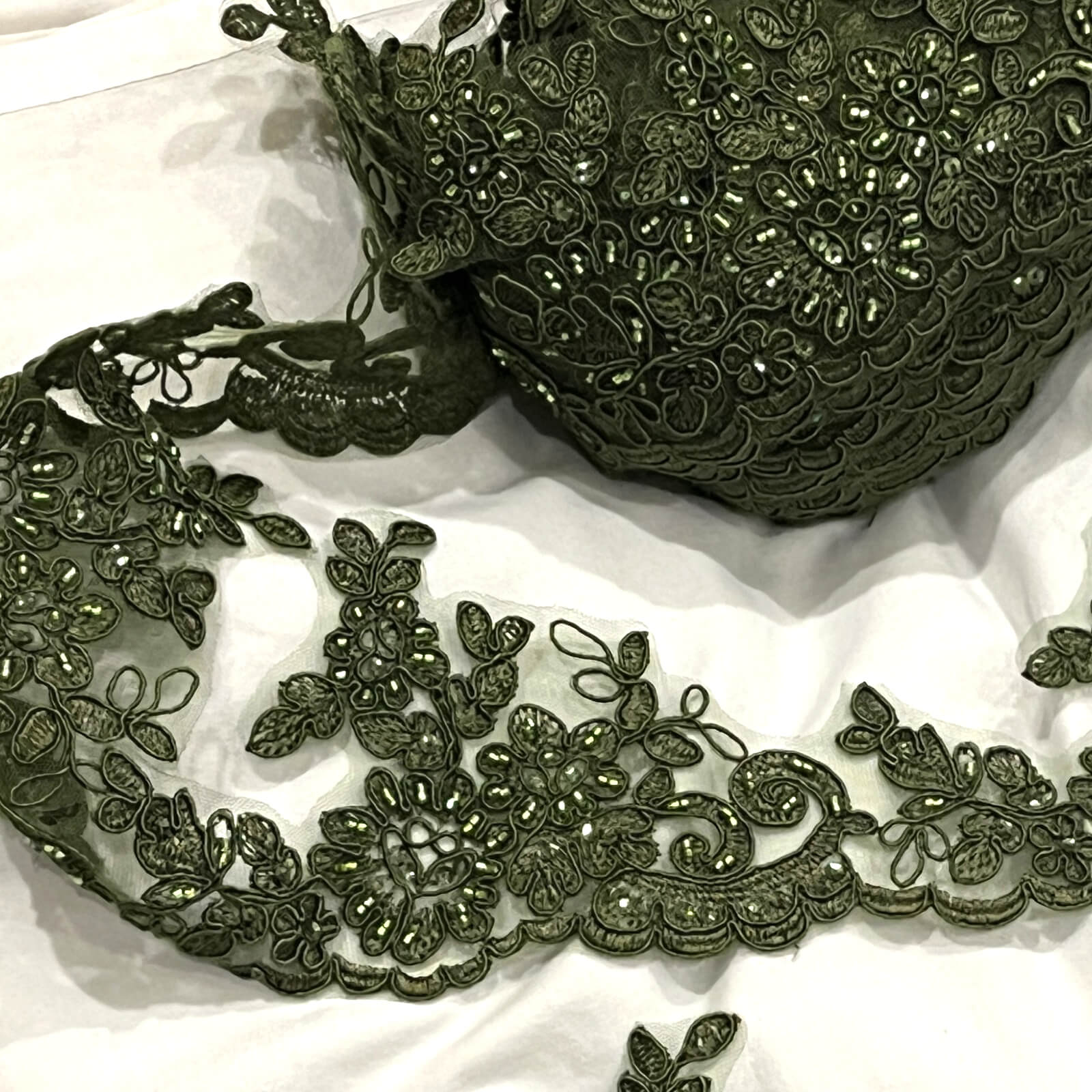 Beaded & Corded Lace Trimming Embroidered on 100% Polyester Net Mesh | Lace USA - 96796W-HB