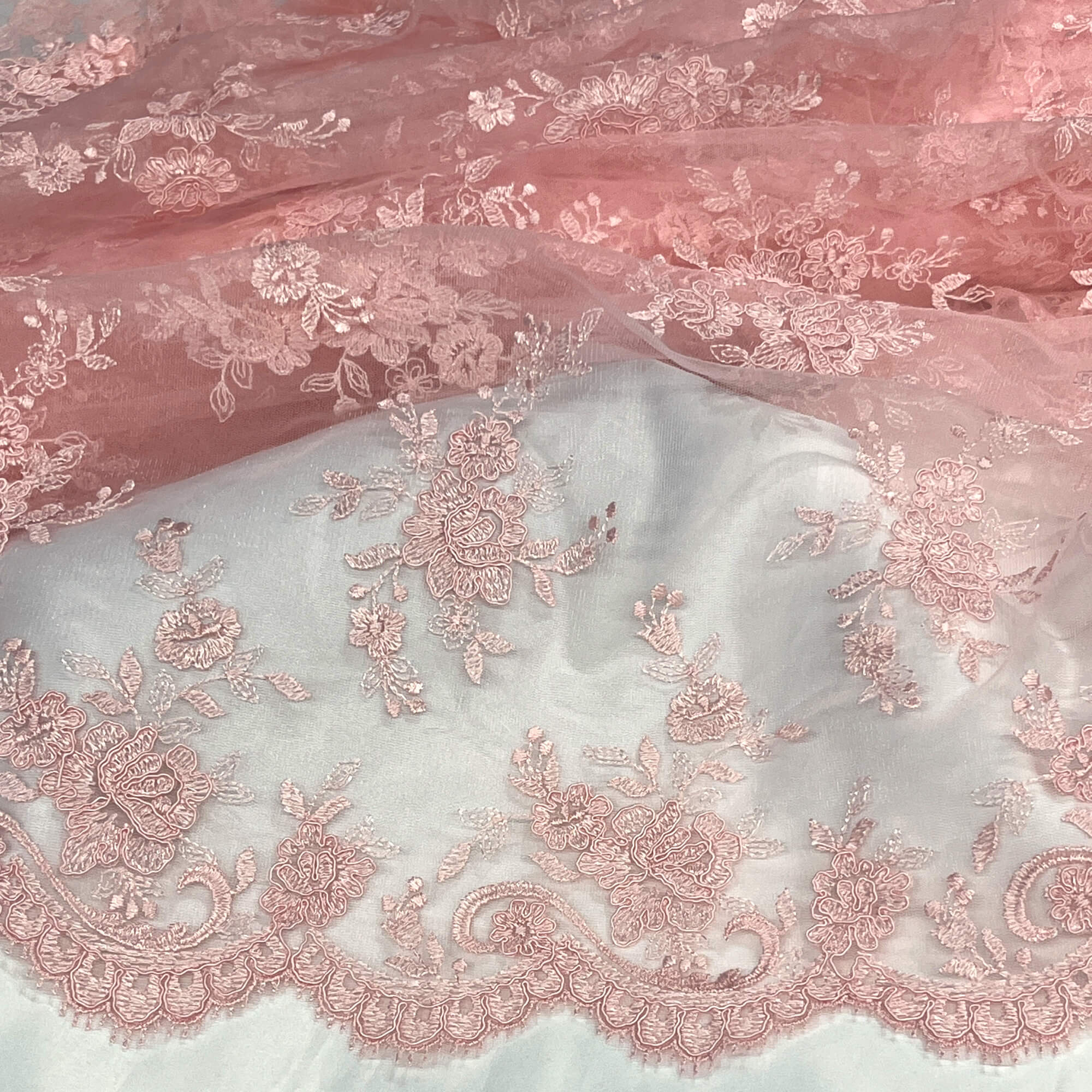 Corded Bridal Lace Fabric Embroidered on 100% Polyester Net Mesh | Lace USA - 96517W