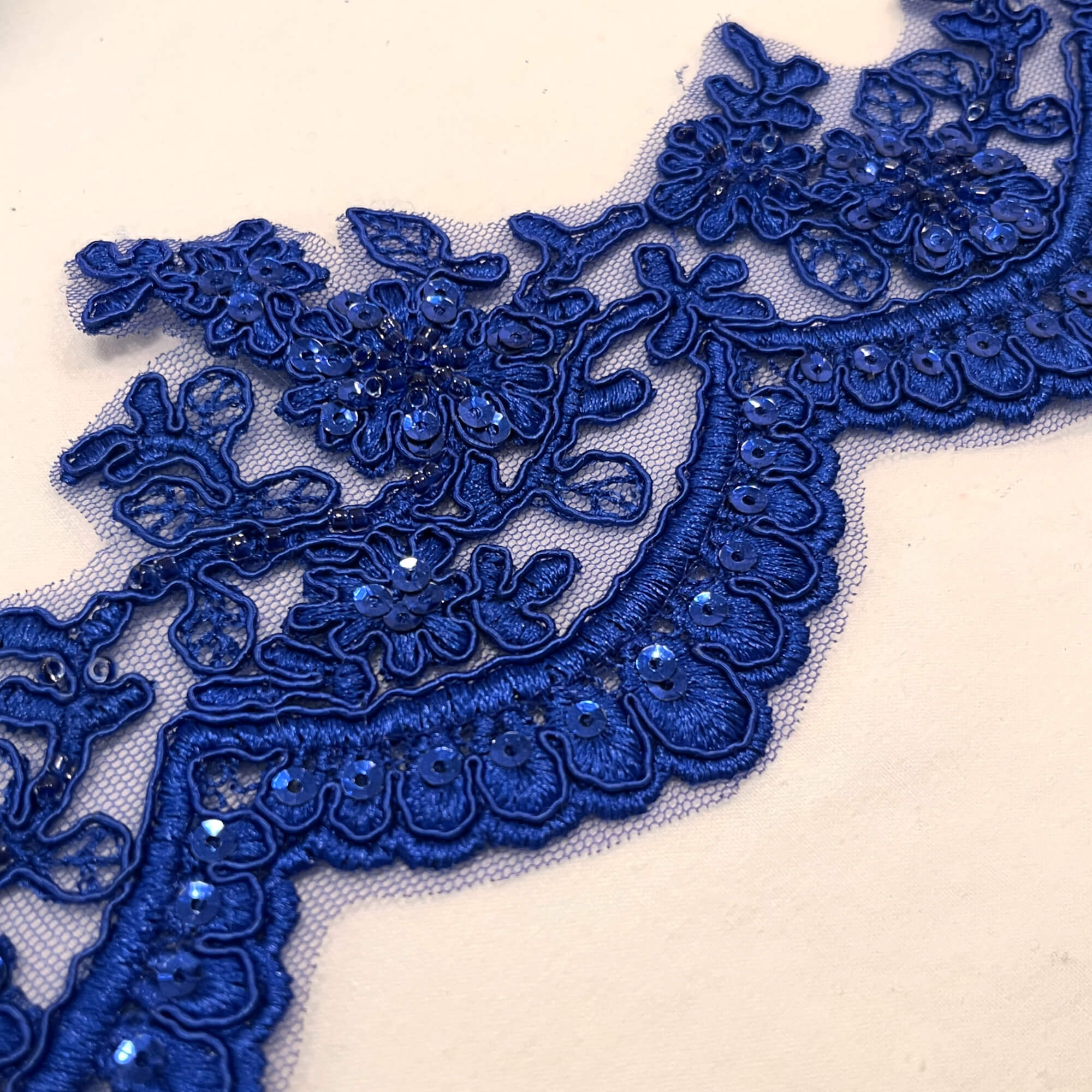 Beaded & Corded Floral scalloped Bridal Lace Trimming  | Lace USA - 96215W-BP