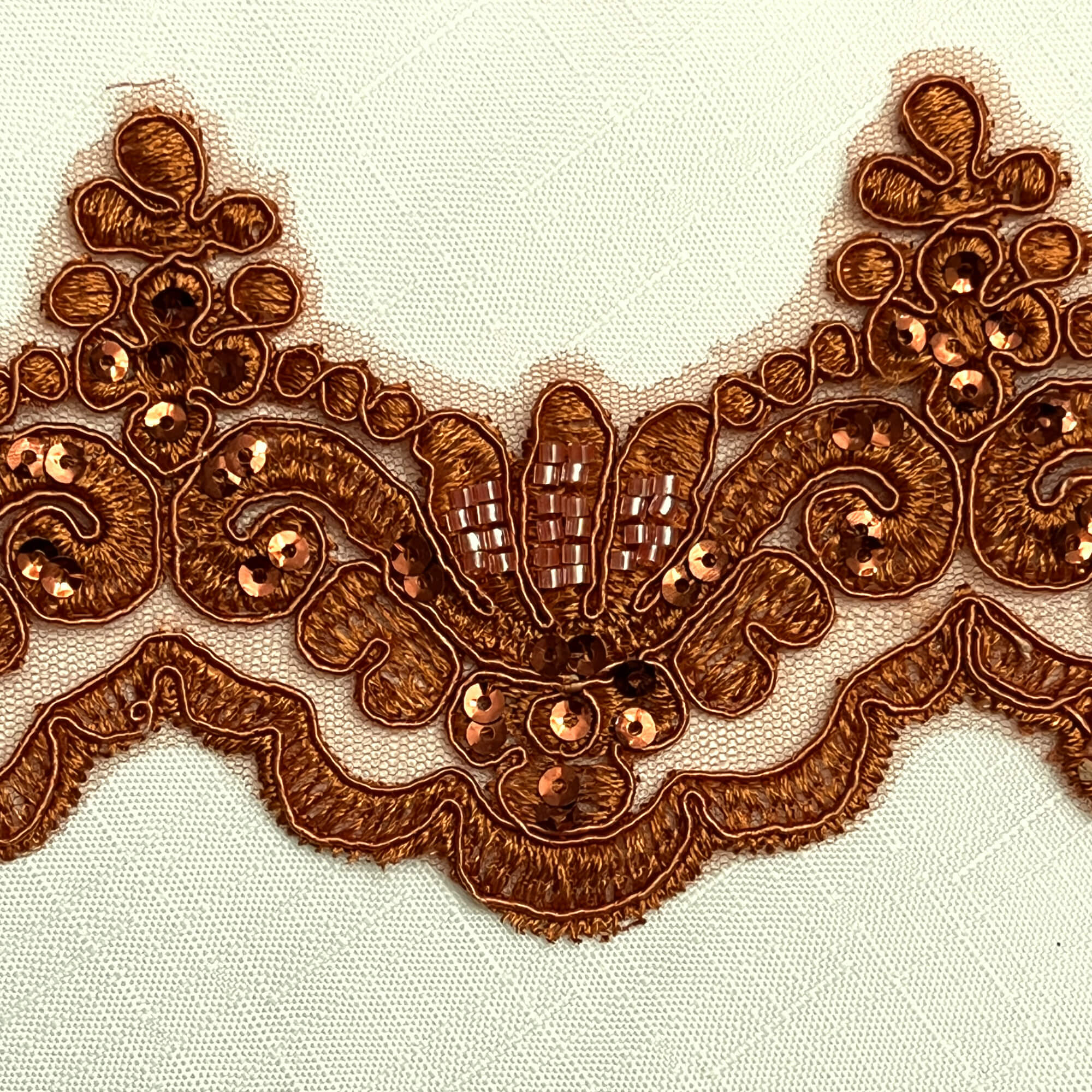 Beaded & Corded Lace Trimming Embroidered on 100% Polyester Net Mesh | Lace USA - KZ-34W-HB