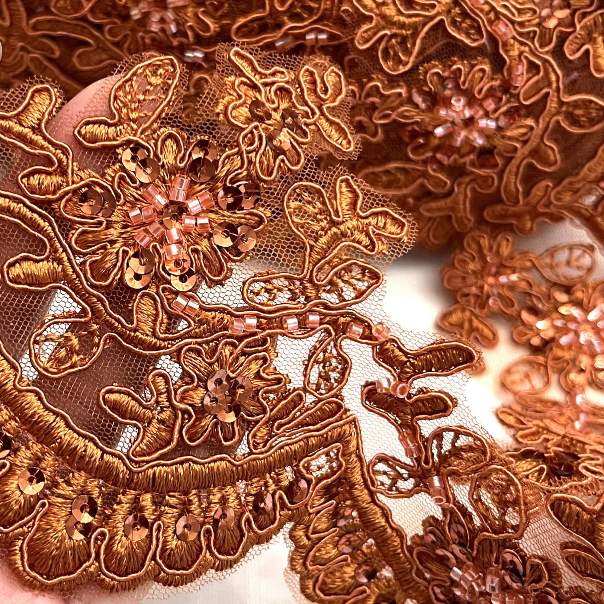 Beaded & Corded Floral scalloped Bridal Lace Trimming  | Lace USA - 96215W-BP