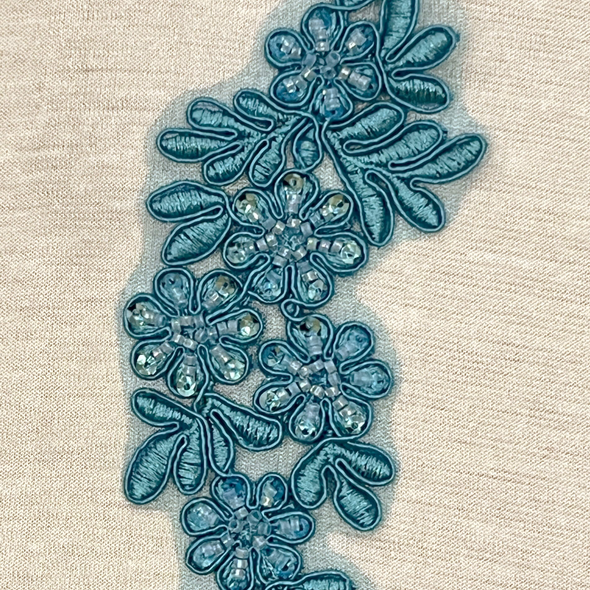 Beaded & Corded Floral Lace Applique Embroidered on 100% Polyester Net Mesh | Lace USA - 95969W-HB