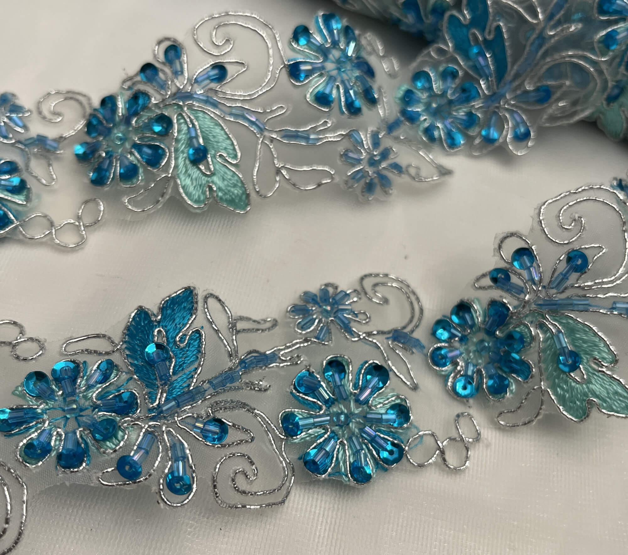 Beaded & Corded Lace Trimming Embroidered on 100% Polyester Organza  | Lace USA - 96283N-BP
