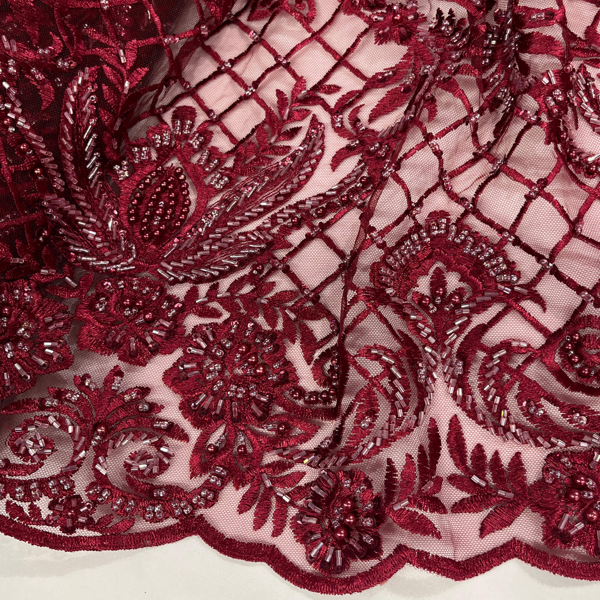 Beaded Lace Fabric Embroidered on 100% Polyester Net Mesh | Lace USA - GD-113