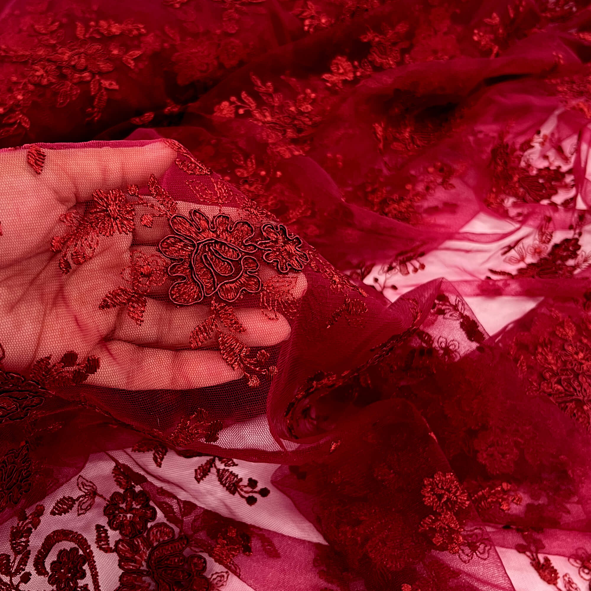 Corded Bridal Lace Fabric Embroidered on 100% Polyester Net Mesh | Lace USA - 96517W