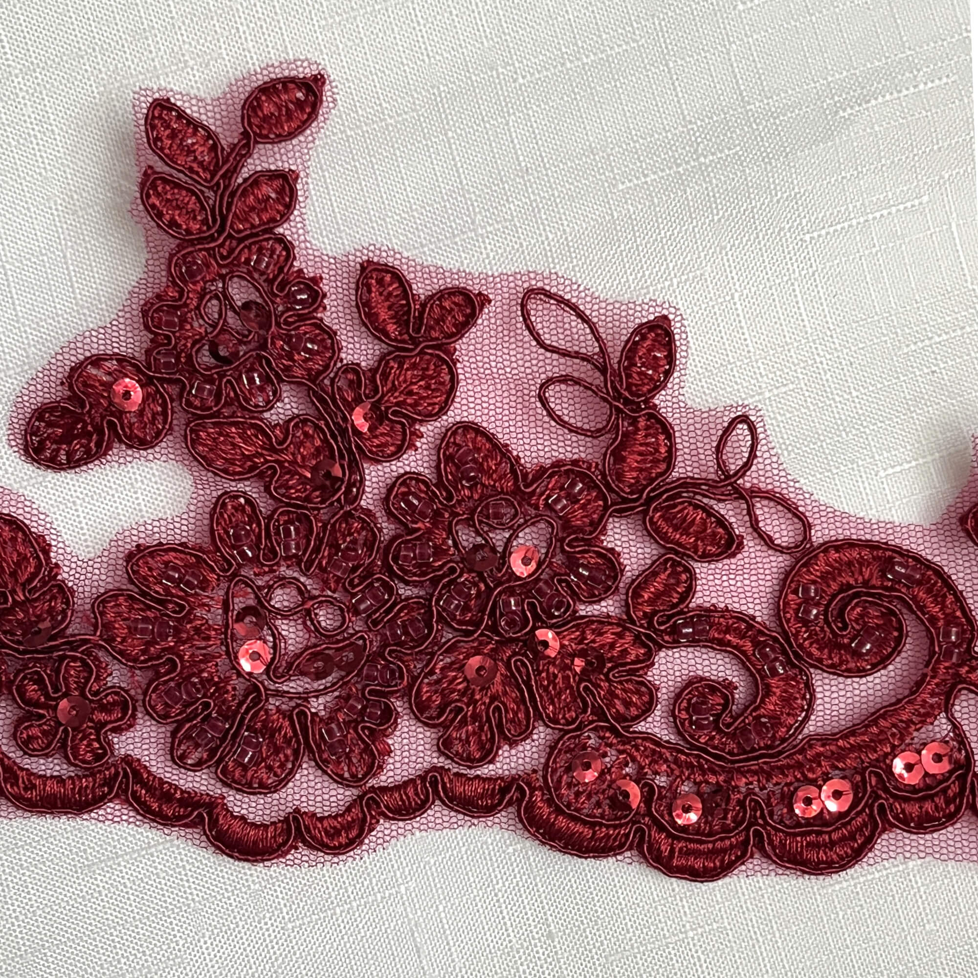 Beaded & Corded Lace Trimming Embroidered on 100% Polyester Net Mesh | Lace USA - 96796W-HB