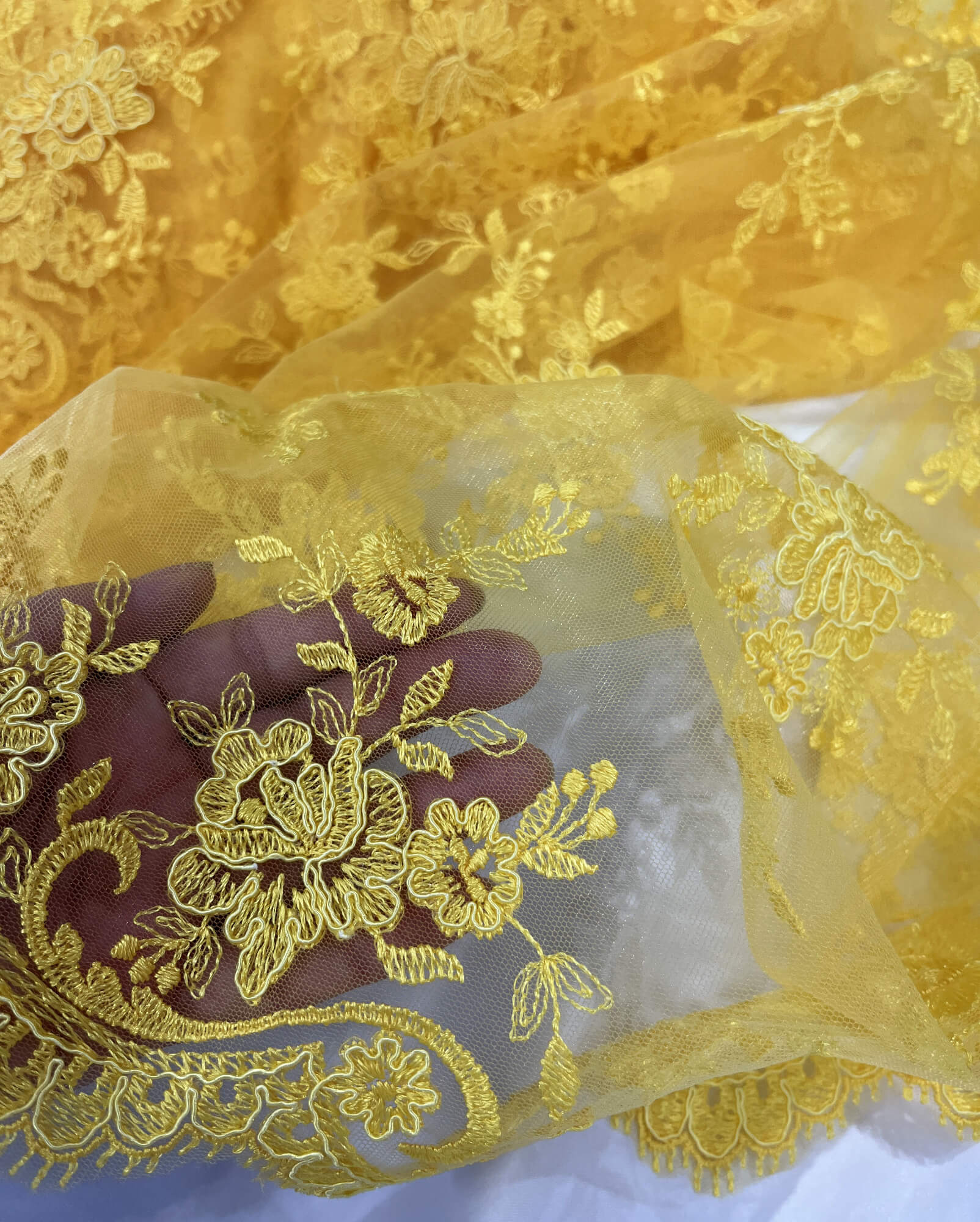 Corded Bridal Lace Fabric Embroidered on 100% Polyester Net Mesh | Lace USA - 96517W