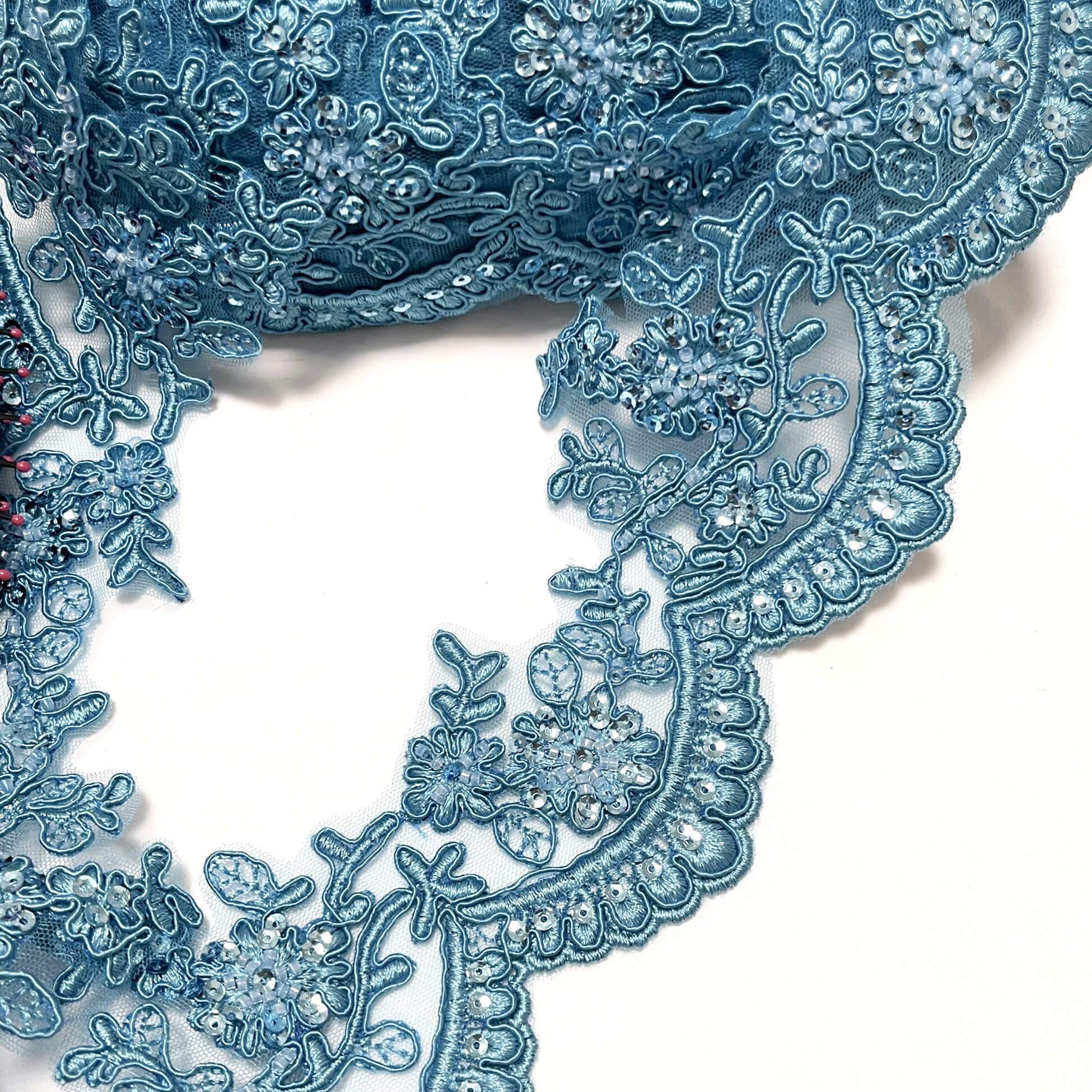 Beaded & Corded Floral scalloped Bridal Lace Trimming  | Lace USA - 96215W-BP
