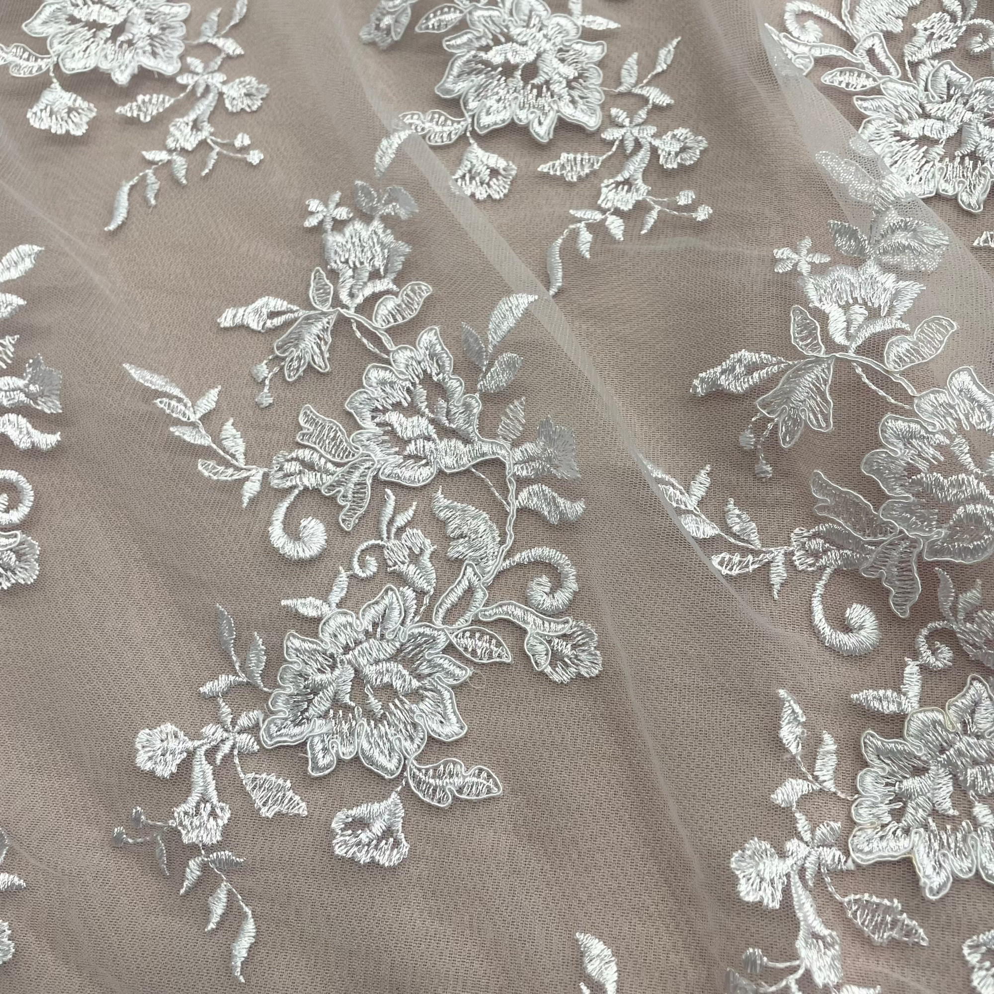 Corded Floral Lace Fabric with Scalloped Edges – Bridal & Dress Lace | Lace USA - 97154W