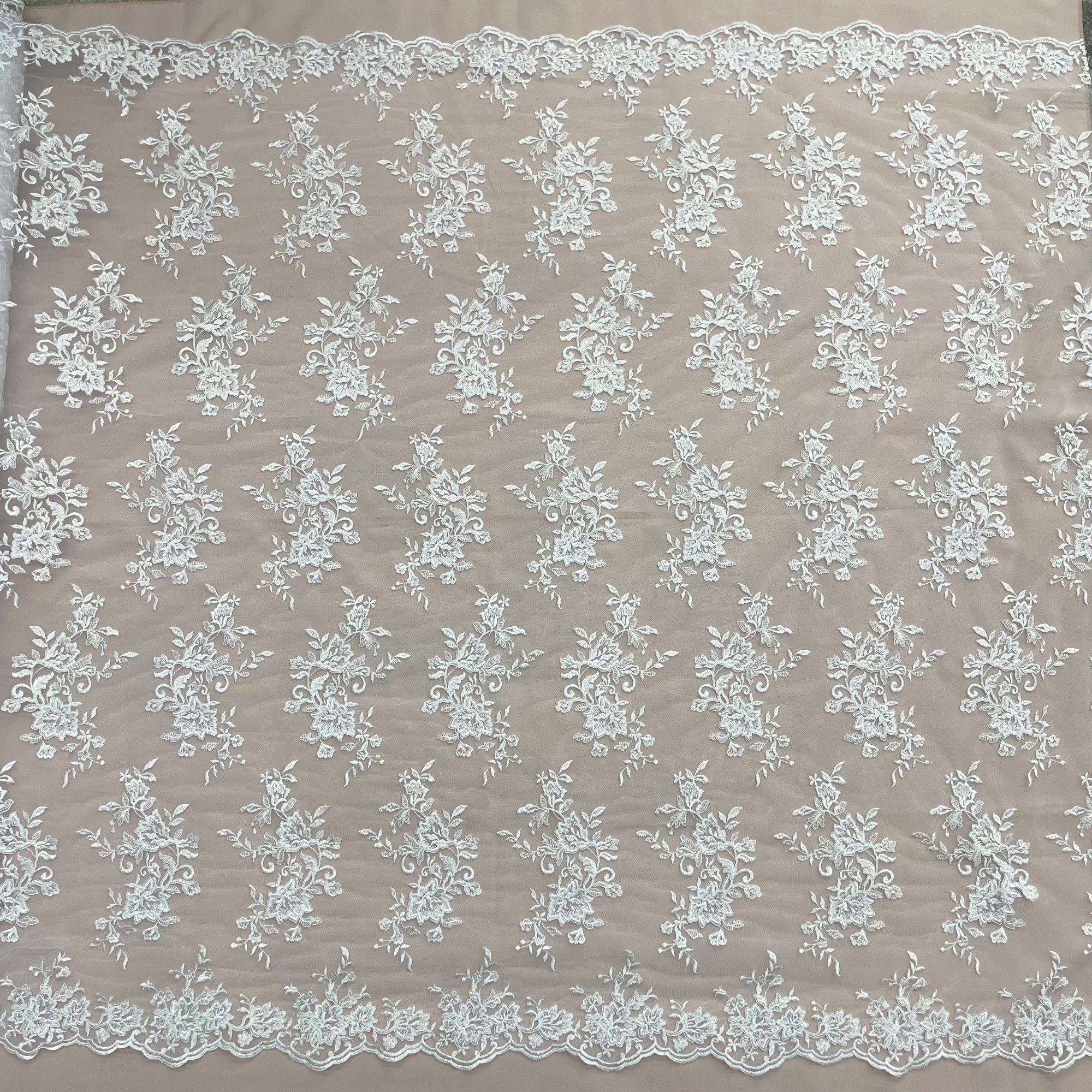 Corded Floral Lace Fabric with Scalloped Edges – Bridal & Dress Lace | Lace USA - 97154W