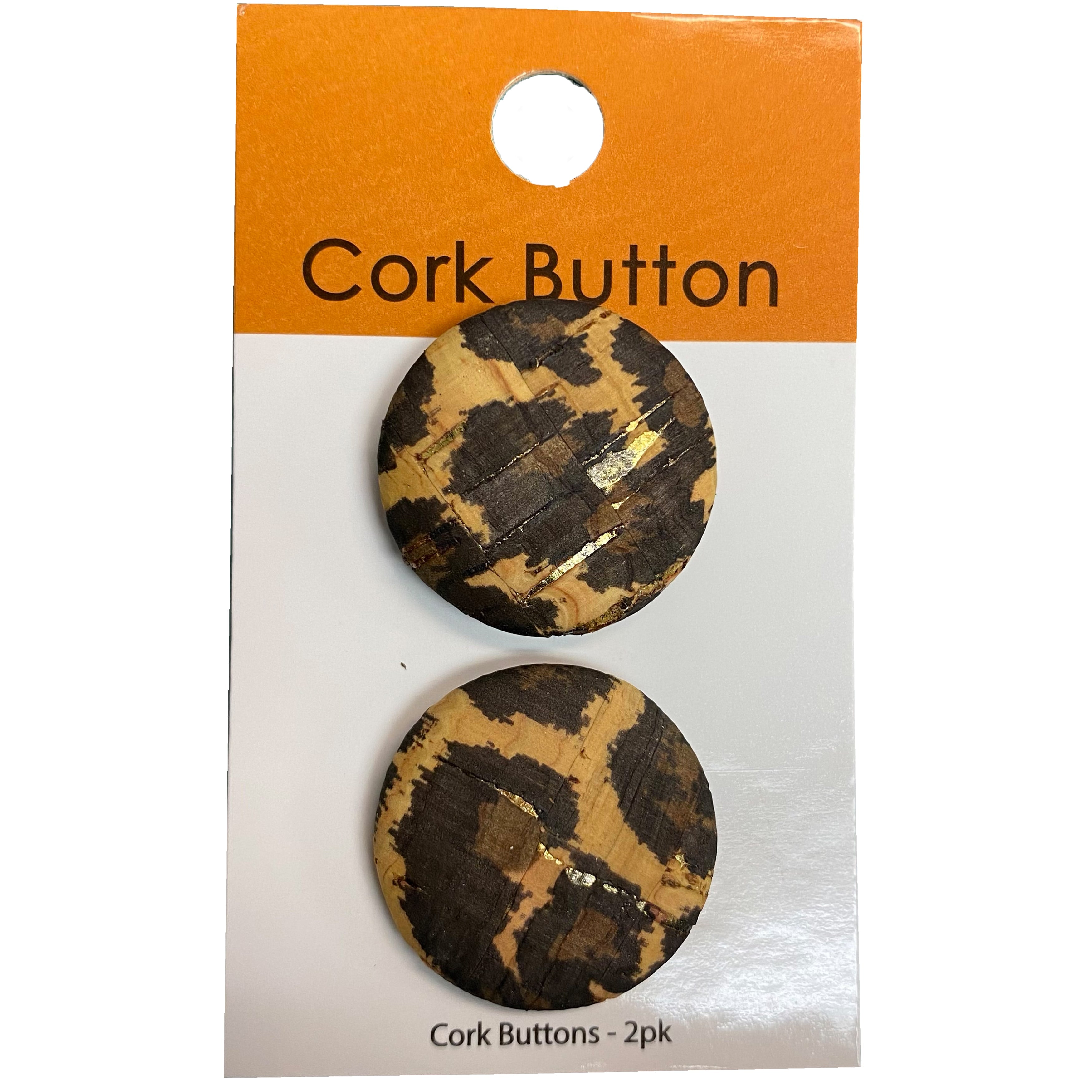 Cork Button (Leopard Print) -  1 Inch Small - BCB-1015S (2pcs x 3 Cards Per Order)