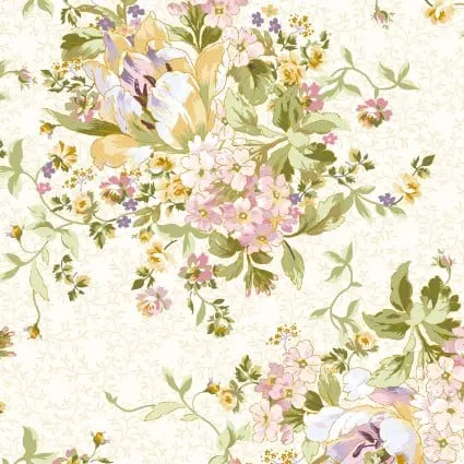 Cream Beautiful Bouquet Cotton 43"/44" Fabric Per Yard