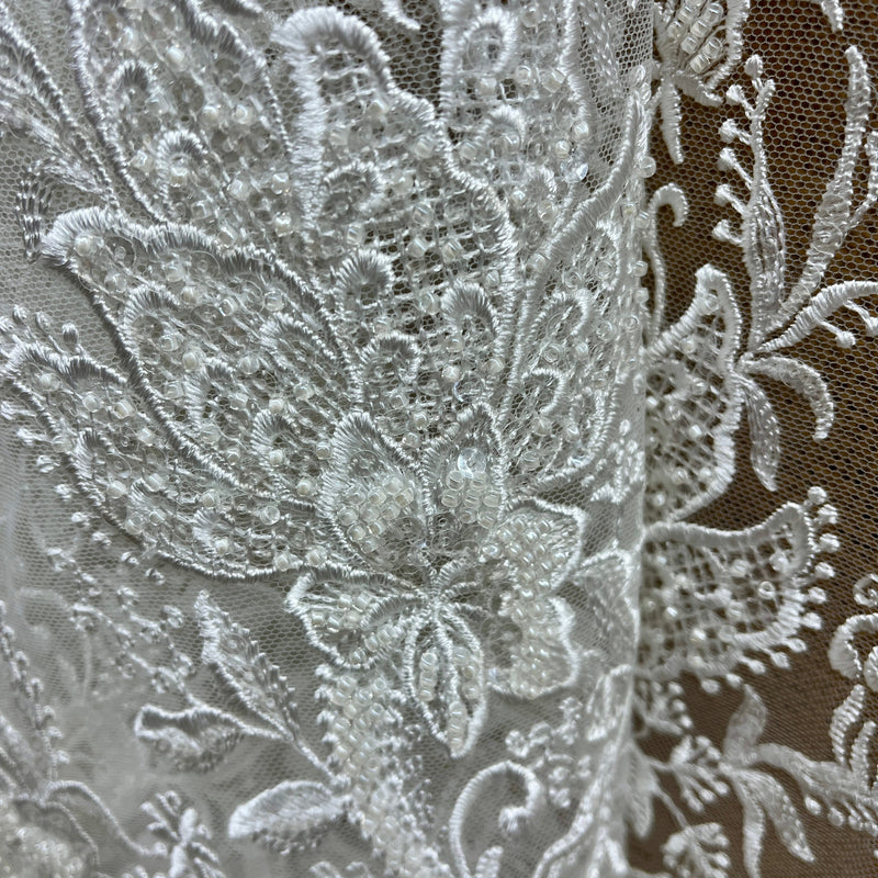 Beaded Lace Fabric Embroidered on 100% Polyester Net Mesh | Spandex Palace