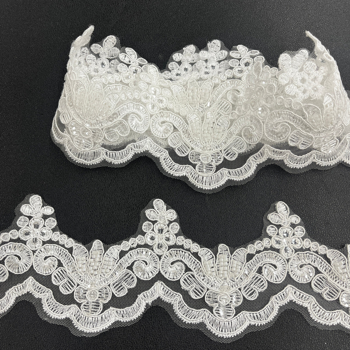 Beaded & Corded Lace Trimming Embroidered on 100% Polyester Net Mesh | Lace USA - KZ-34W-HB