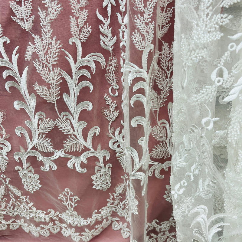 Beaded Lace Fabric Embroidered on 100% Polyester Net Mesh | Lace USA - GD-237303