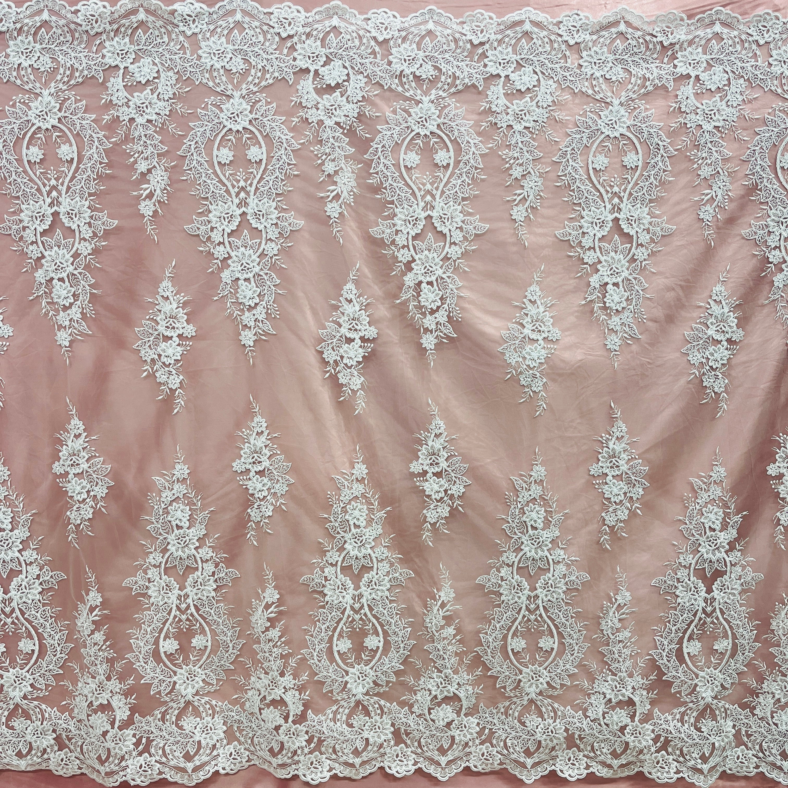 Corded Bridal Lace Fabric Embroidered on 100% Polyester Net Mesh | Lace USA - 97163W