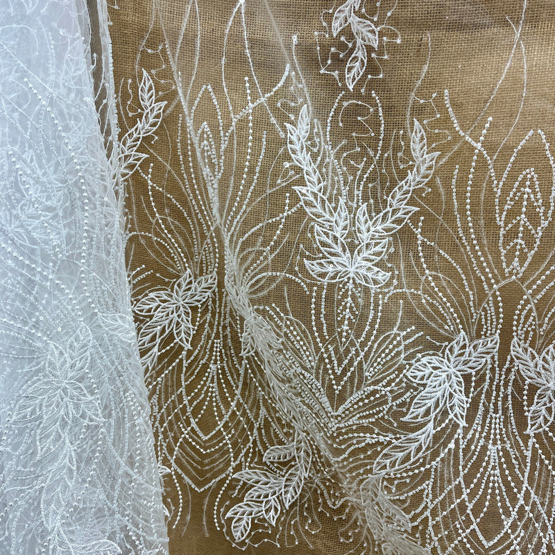 Beaded & Sequined Lace Fabric Embroidered on 100% Polyester Net Mesh | Spandex Palace - GD-2918