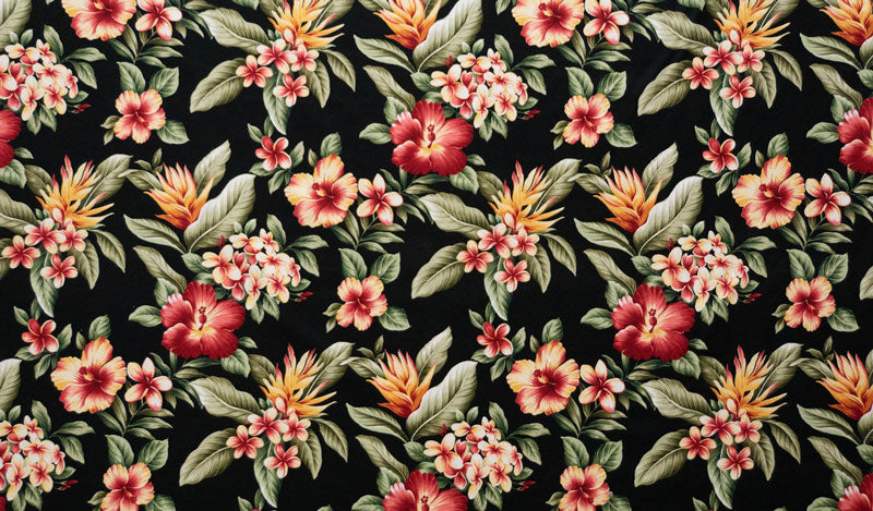 Plumeria Hibiscus Banana Leaf Fabric | Upholstery  | Spandex Palace