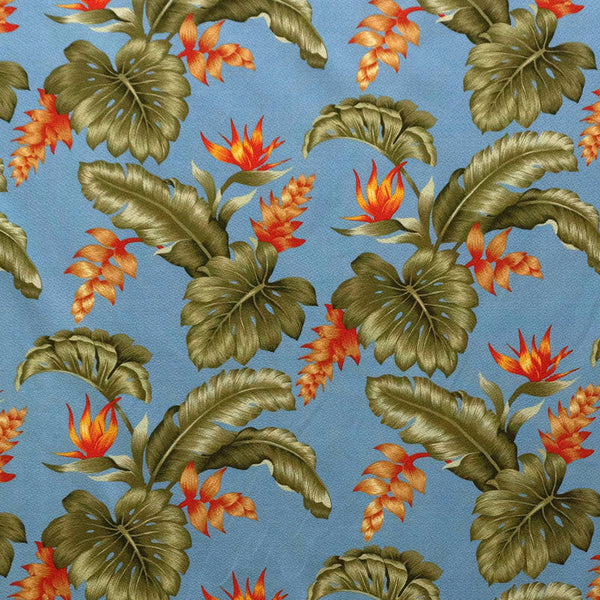 Monstera Banana Leaf Birds of Paradise Orange Ginger Fabric  | Upholstery l Spandex Palace