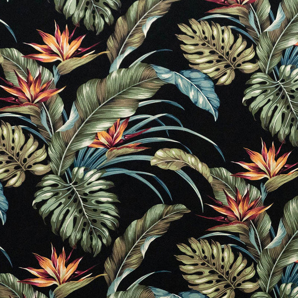 Monstera Banana Leaves Birds of Paradise Fabric | Heavy Barkcloth l Spandex Palace