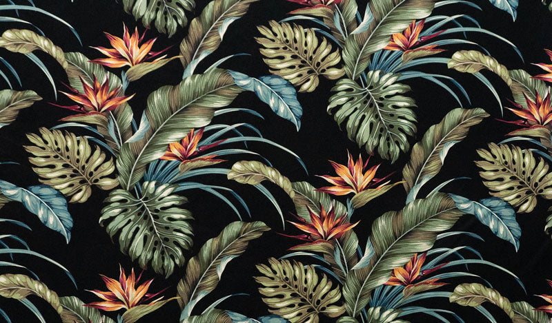 Monstera Banana Leaves Birds of Paradise Fabric | Heavy Barkcloth l Spandex Palace