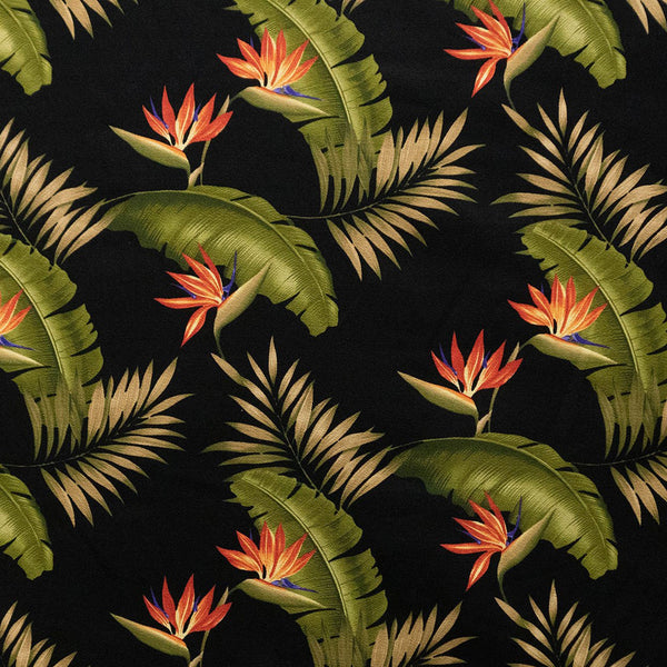 Plumeria & Palm Leaf with Bird of Paradise Seeds Fabric | Upholstery