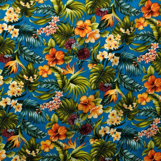 All Over Tropical Flowers & Leaves Fabric | Cotton