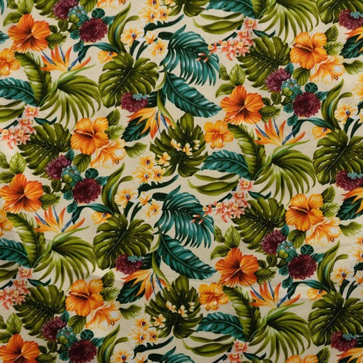 All Over Tropical Flowers & Leaves Fabric | Cotton