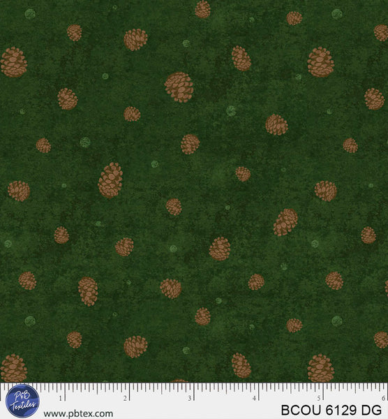 Dark Green Pinecones Bigfoot Country BCOU-6129-DG Cotton 44”/45” Fabric Per Yard