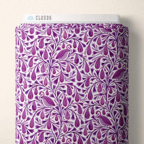 Dark Magenta Prince Birds and Branches Cotton 44”/45” Fabric Per Yard